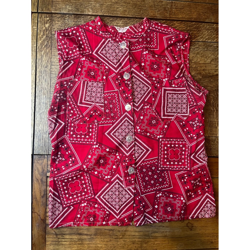 Vintage cotton bandanna print sleeveless button-up top westerns boho